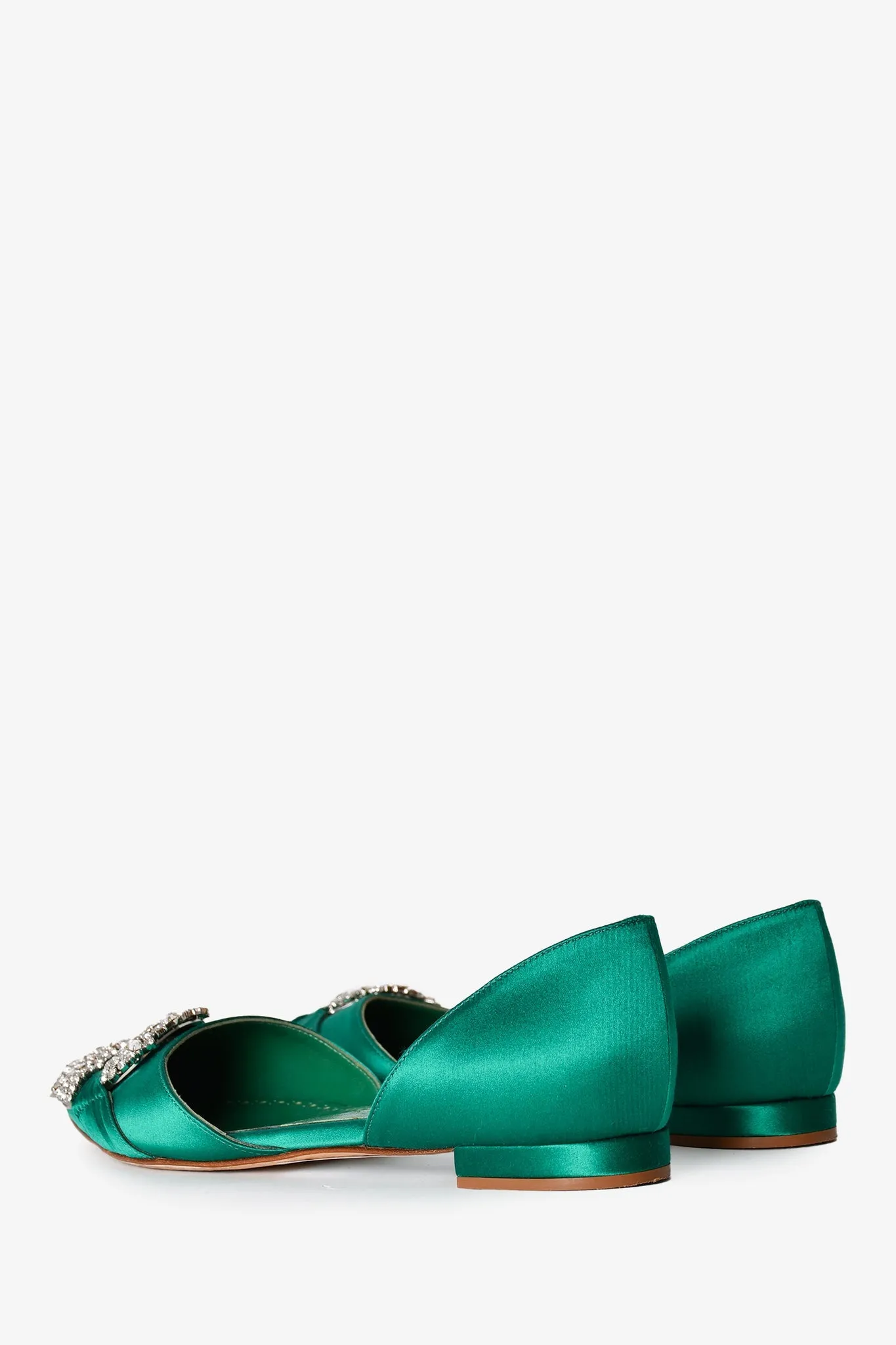 Manolo Blahnik Green Crystal Embellished Flats Size 34.5