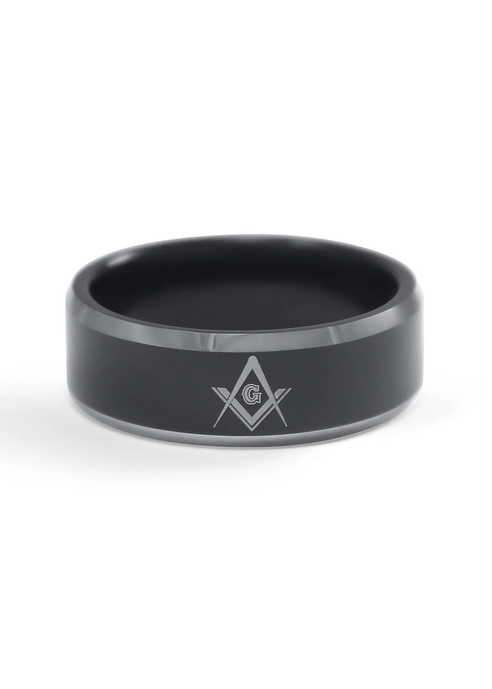 Masonic Black Tungsten Ring with Square and Compass