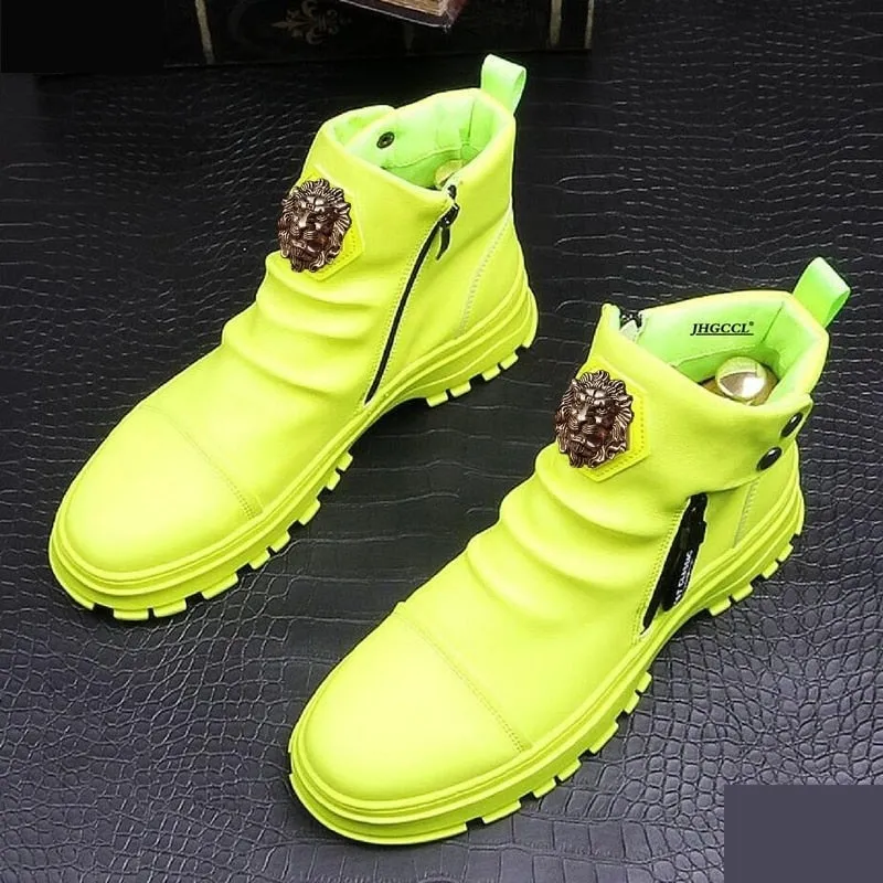 Men's Casual Genuine Leather Height Increasing Waterproof Hi-top Shoe