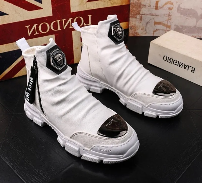 Men's Casual Genuine Leather Height Increasing Waterproof Hi-top Shoe