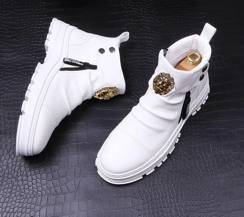 Men's Casual Genuine Leather Height Increasing Waterproof Hi-top Shoe