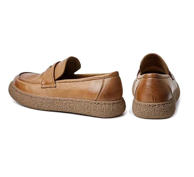 Men's Concise Style Cowhide Leather Slip-On Dailywear Casual Shoes