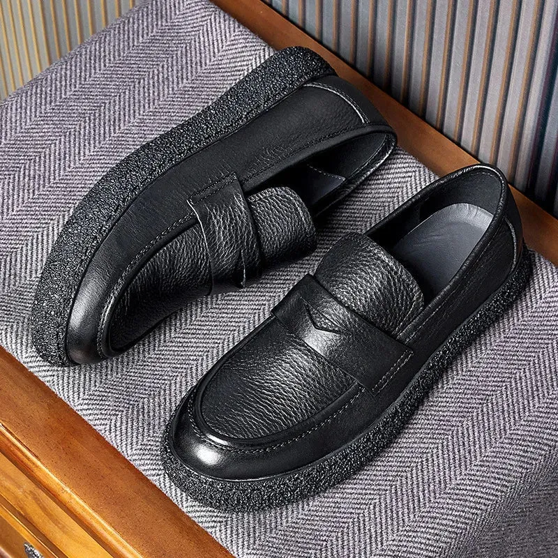 Men's Concise Style Cowhide Leather Slip-On Dailywear Casual Shoes