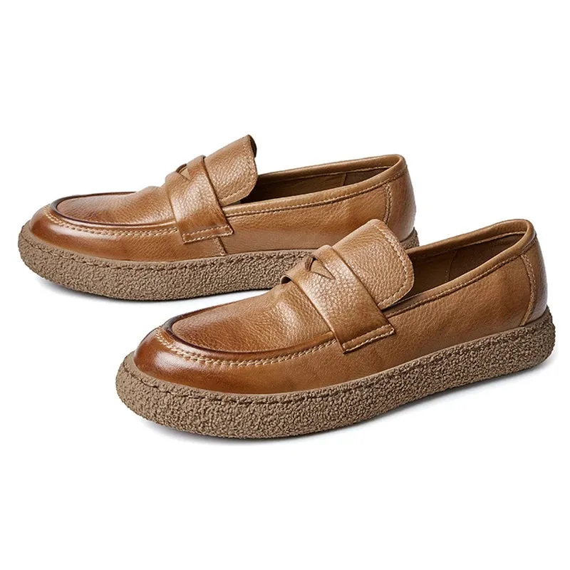 Men's Concise Style Cowhide Leather Slip-On Dailywear Casual Shoes