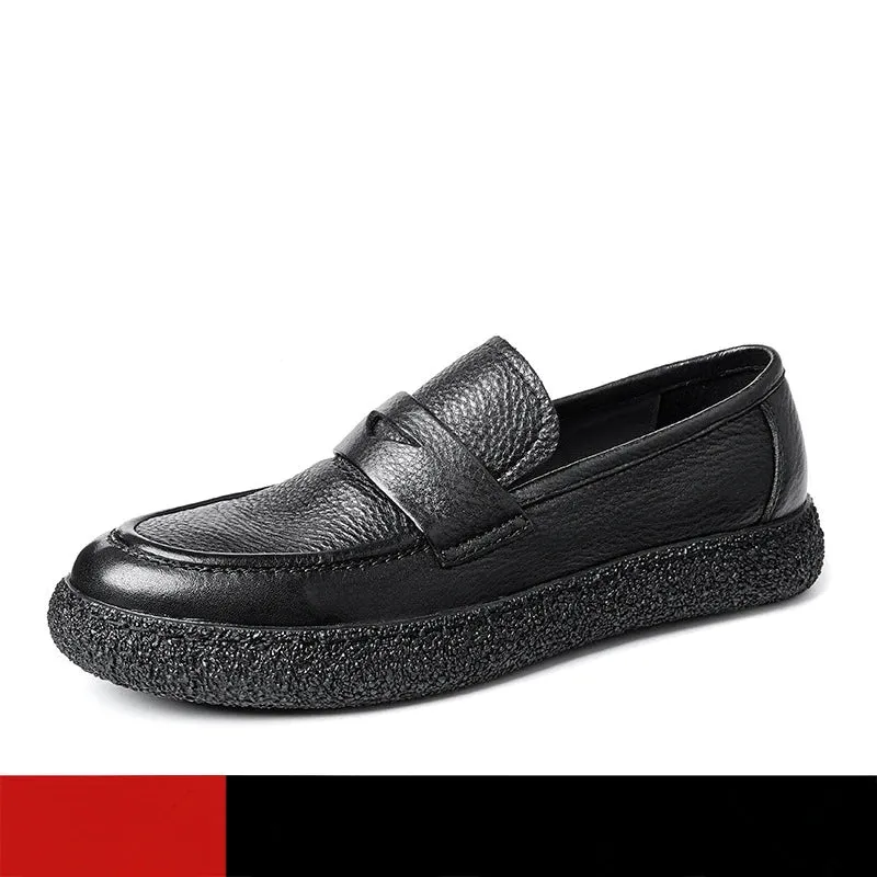 Men's Concise Style Cowhide Leather Slip-On Dailywear Casual Shoes