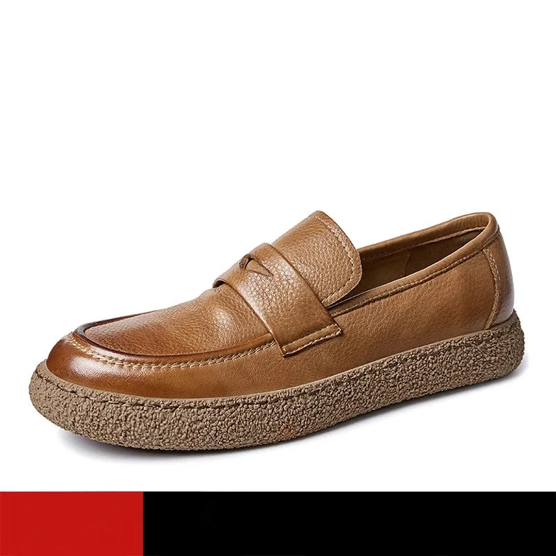 Men's Concise Style Cowhide Leather Slip-On Dailywear Casual Shoes