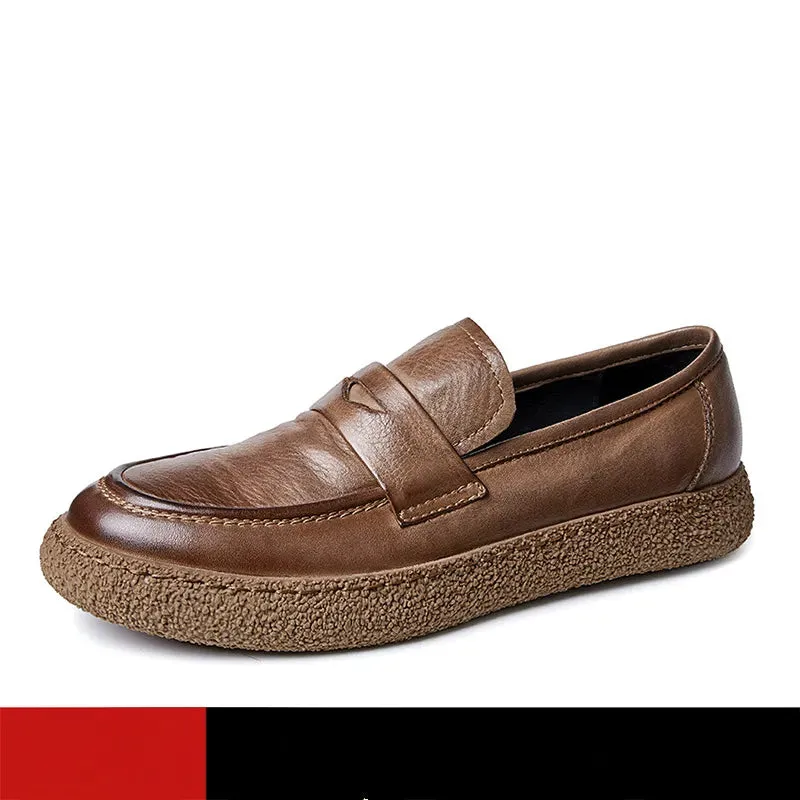 Men's Concise Style Cowhide Leather Slip-On Dailywear Casual Shoes