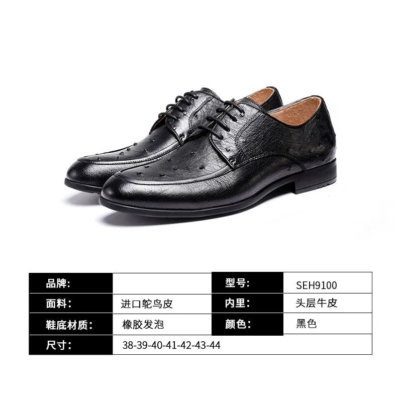 Men's Ostrich Genuine Leather Fashion Wear-Resistant Non-Slip Casual Shoes