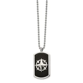 Men's Stainless Steel & Black Plated Compass Dog Tag Necklace, 24 Inch