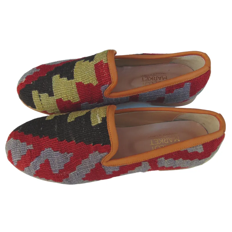 Men's Turkish Kilim Loafer Black, Red, Lime, & Lavender