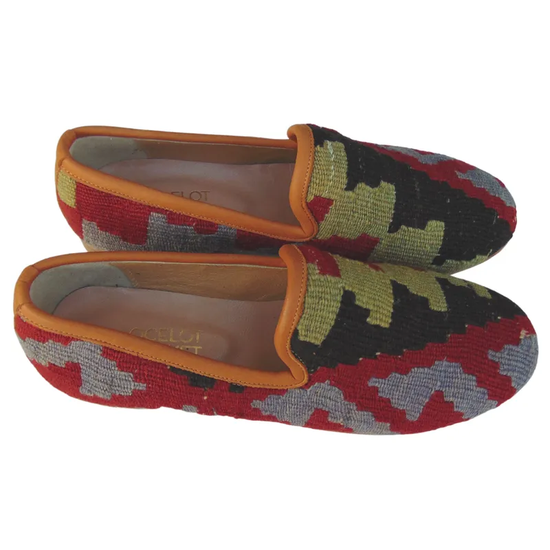 Men's Turkish Kilim Loafer Black, Red, Lime, & Lavender