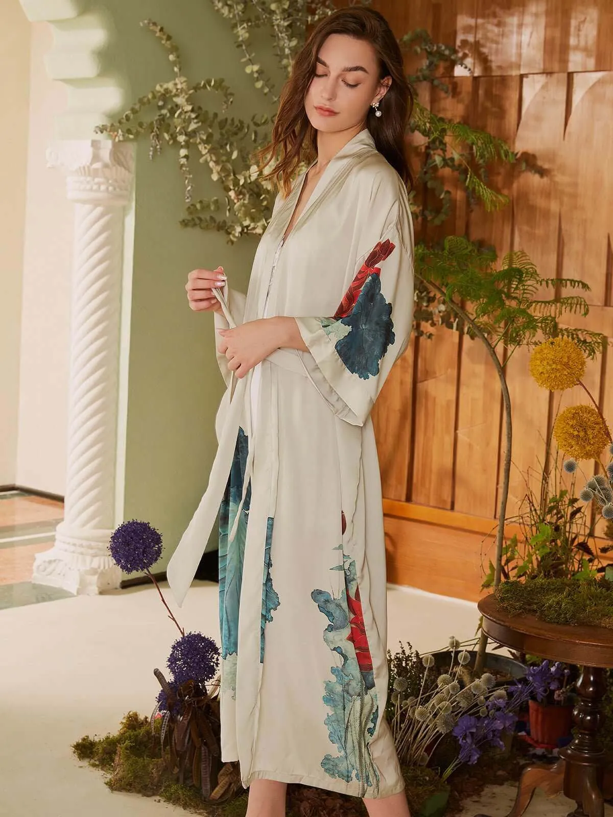 Oriental Lotus Kimono Robe