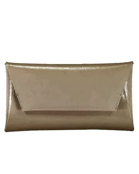 Patent Leather Foldover Clutch in Brown