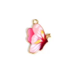 Pendants, Butterfly, Single-Sided, Light Pink, Enameled, Light Gold Alloy, 24mm