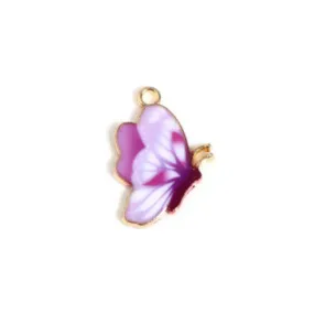 Pendants, Butterfly, Single-Sided, Lilac, Enameled, Light Gold Alloy, 24mm