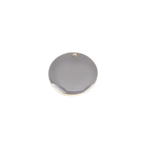 Pendants, Flat, Round, Double-Sided, Grey, Enameled, Drops, Brass, 20mm