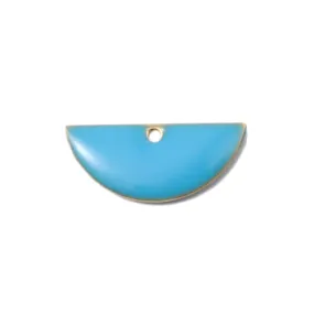 Pendants, Half-Round, Flat, Double-Sided, Blue, Enameled, Brass, 18mm