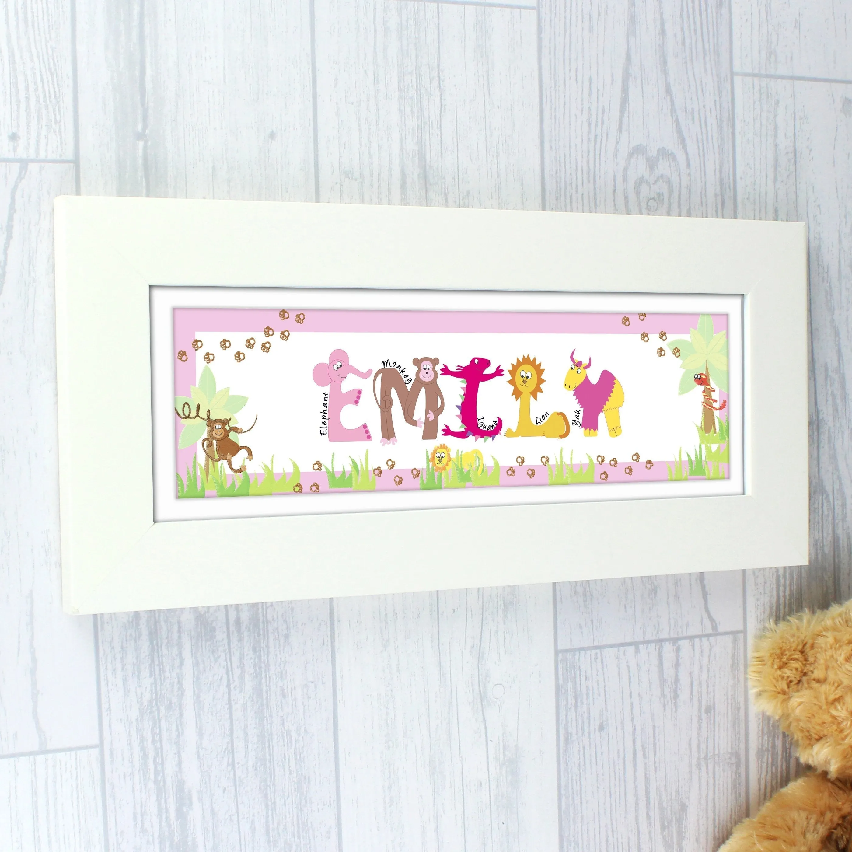 Personalised Pink Animal Alphabet Name Frame