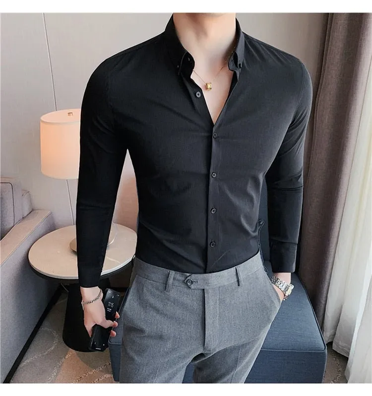 Plus Size Luxury Gentlemen Stretched Slim Fit Casual Shirt for Men