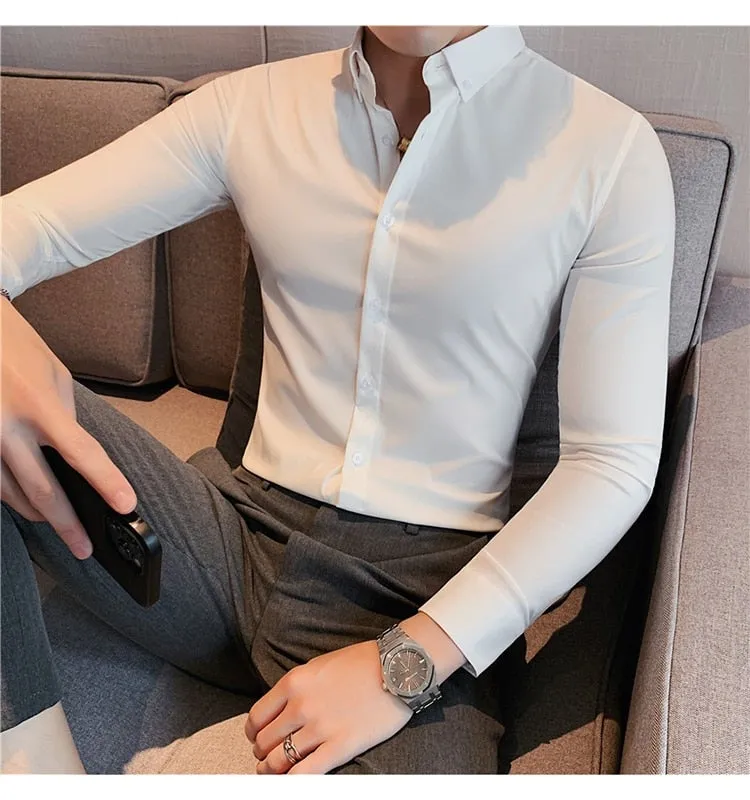 Plus Size Luxury Gentlemen Stretched Slim Fit Casual Shirt for Men