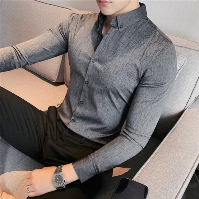 Plus Size Luxury Gentlemen Stretched Slim Fit Casual Shirt for Men