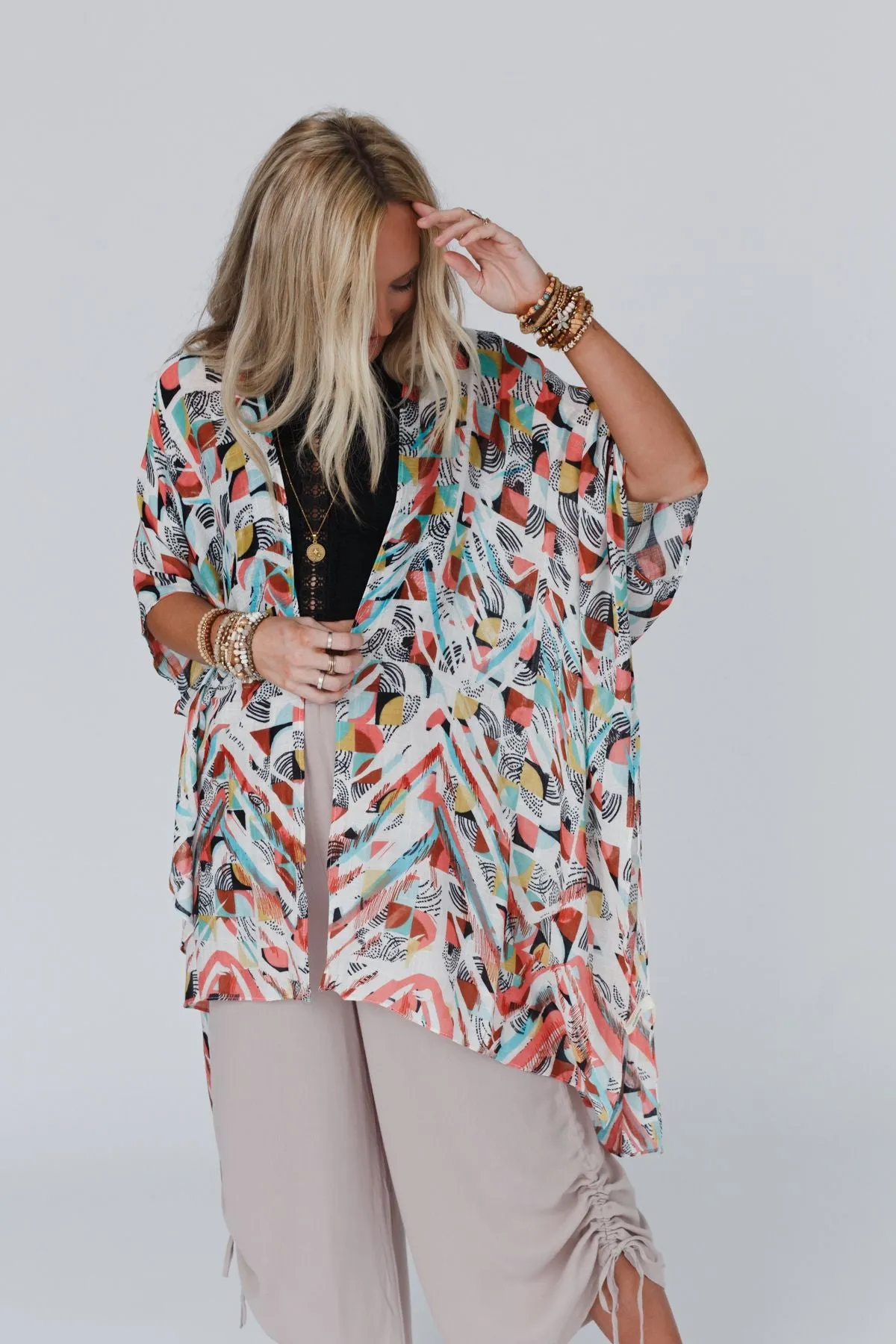 Retro Geo Kimono - Mint