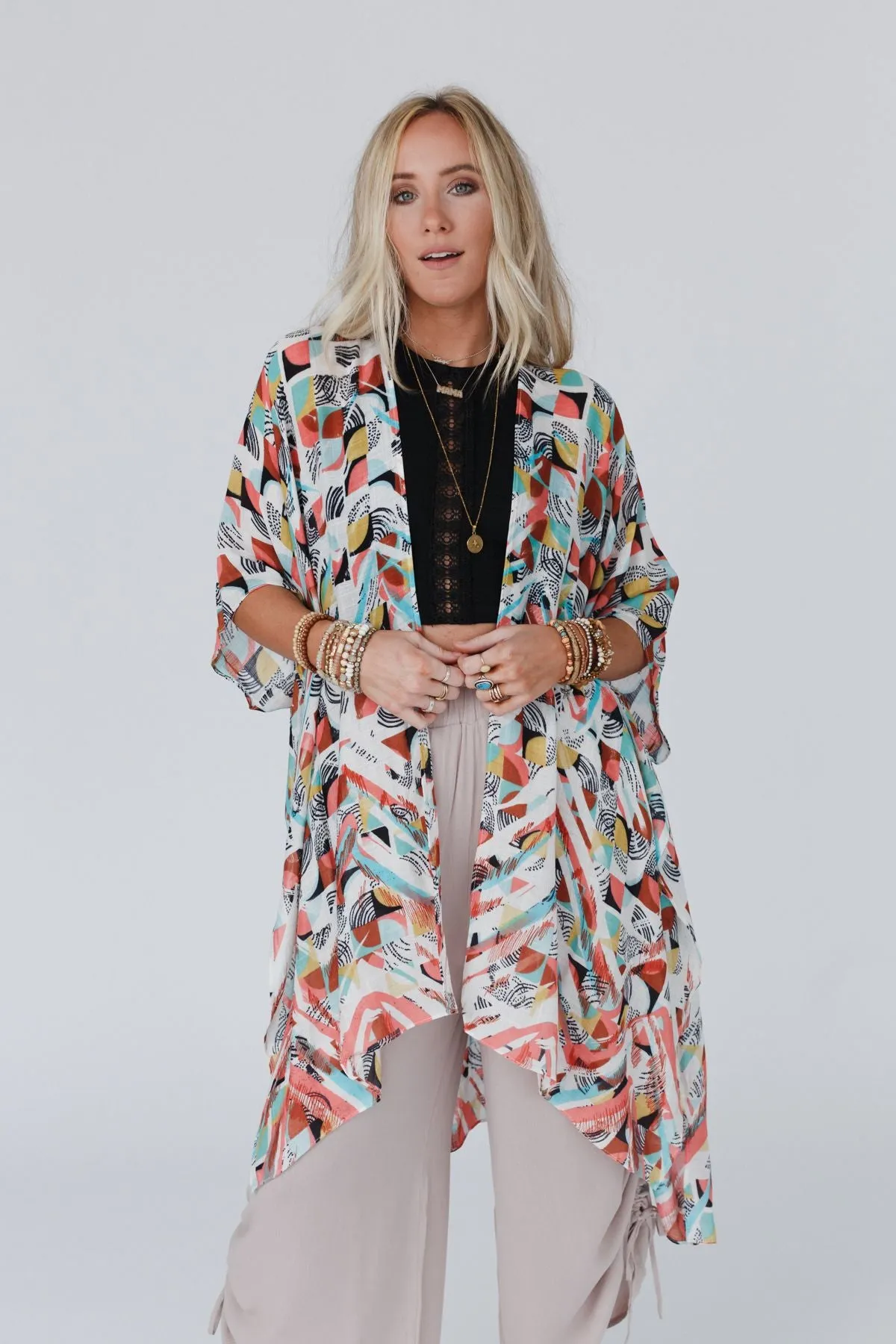 Retro Geo Kimono - Mint