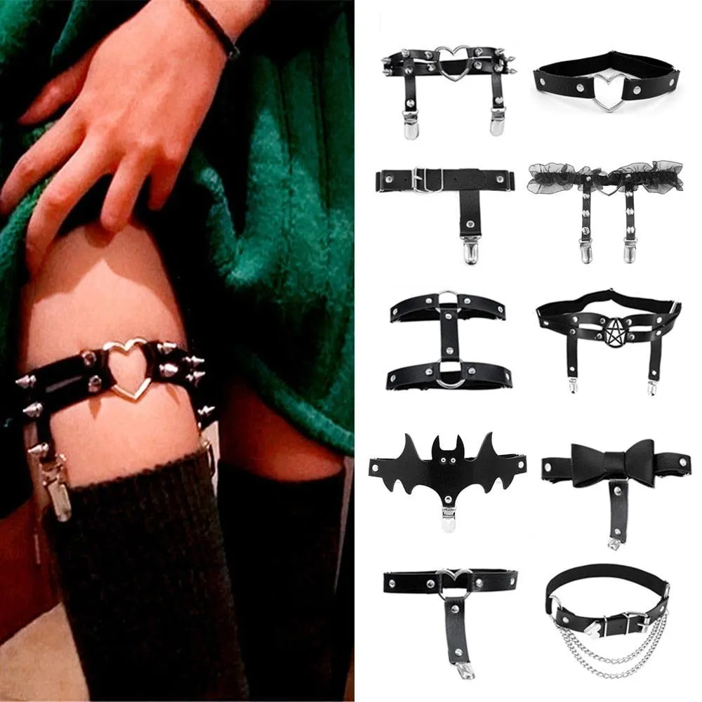 Rock Leather Garter Belt Elastic Leg