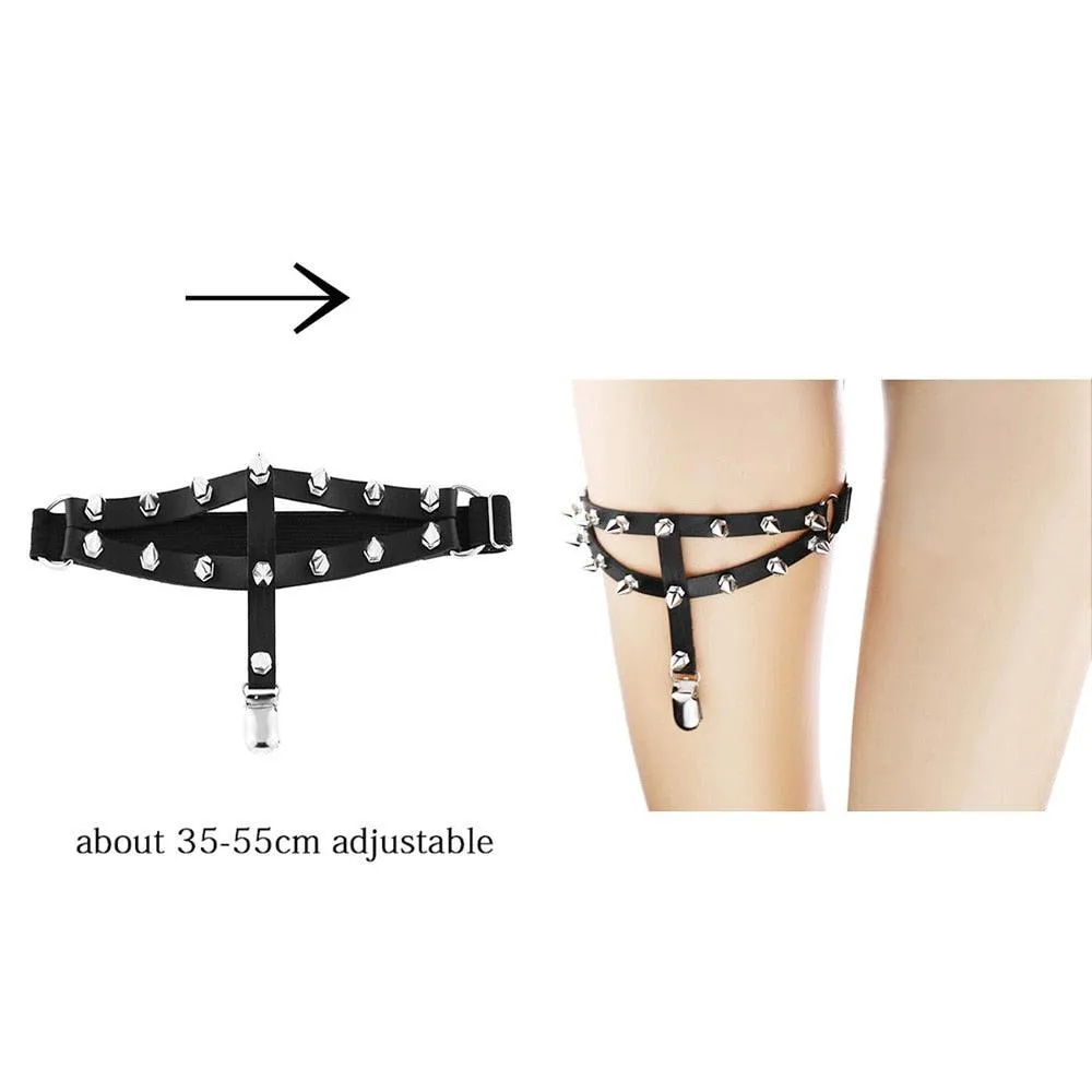 Rock Leather Garter Belt Elastic Leg