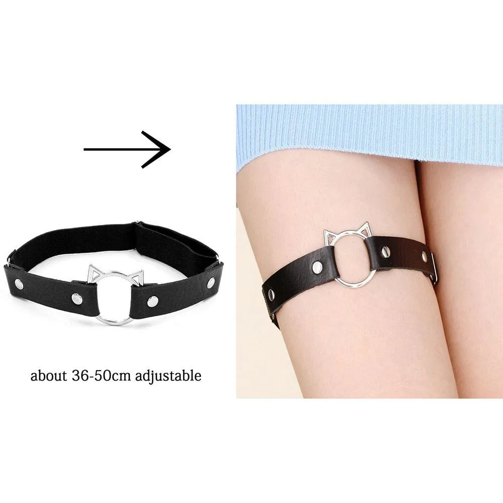 Rock Leather Garter Belt Elastic Leg