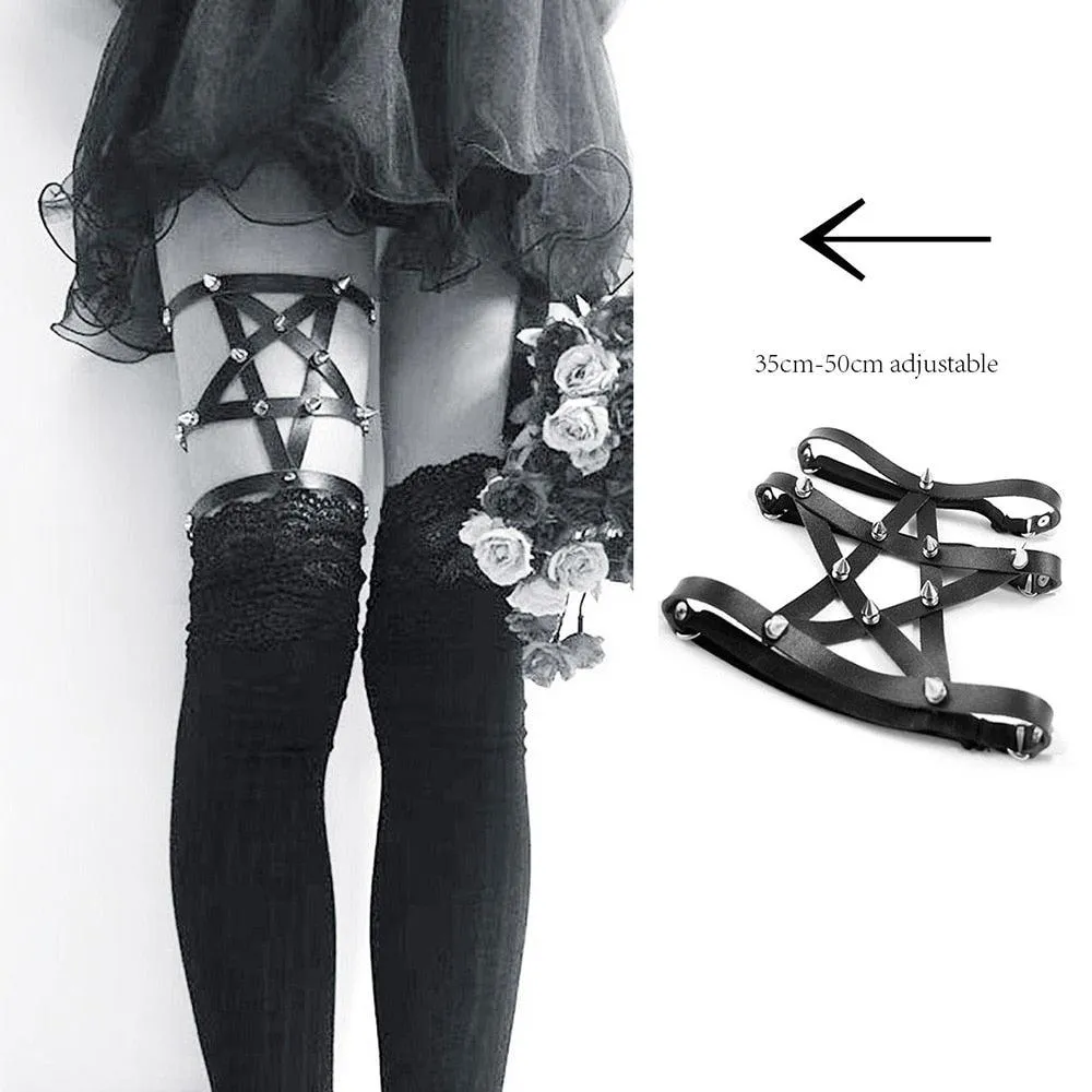 Rock Leather Garter Belt Elastic Leg