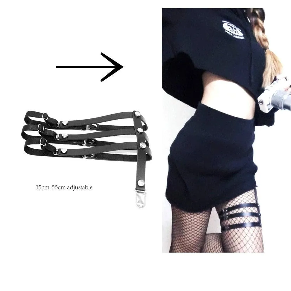 Rock Leather Garter Belt Elastic Leg