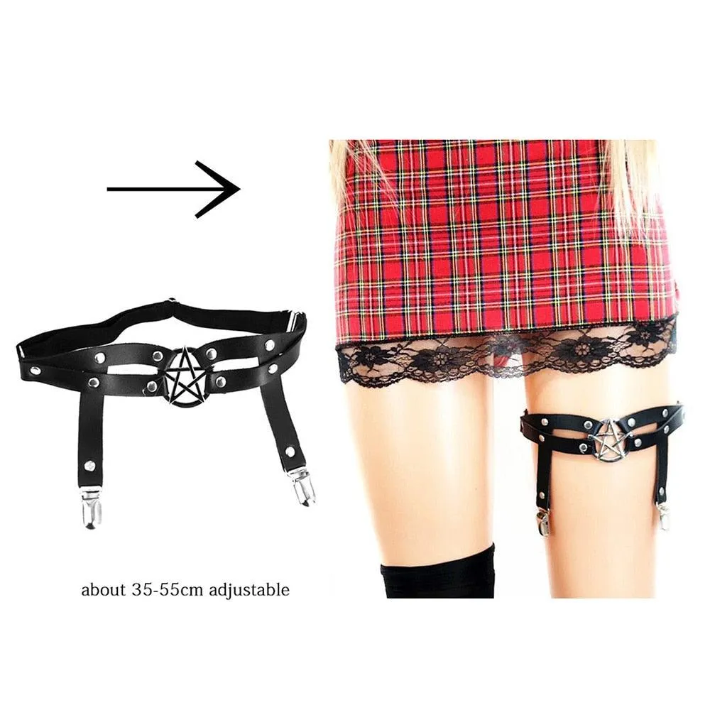 Rock Leather Garter Belt Elastic Leg