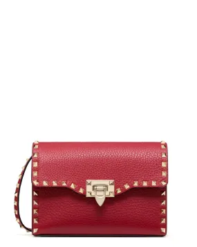 Rockstud Leather Crossbody Bag in Rosso