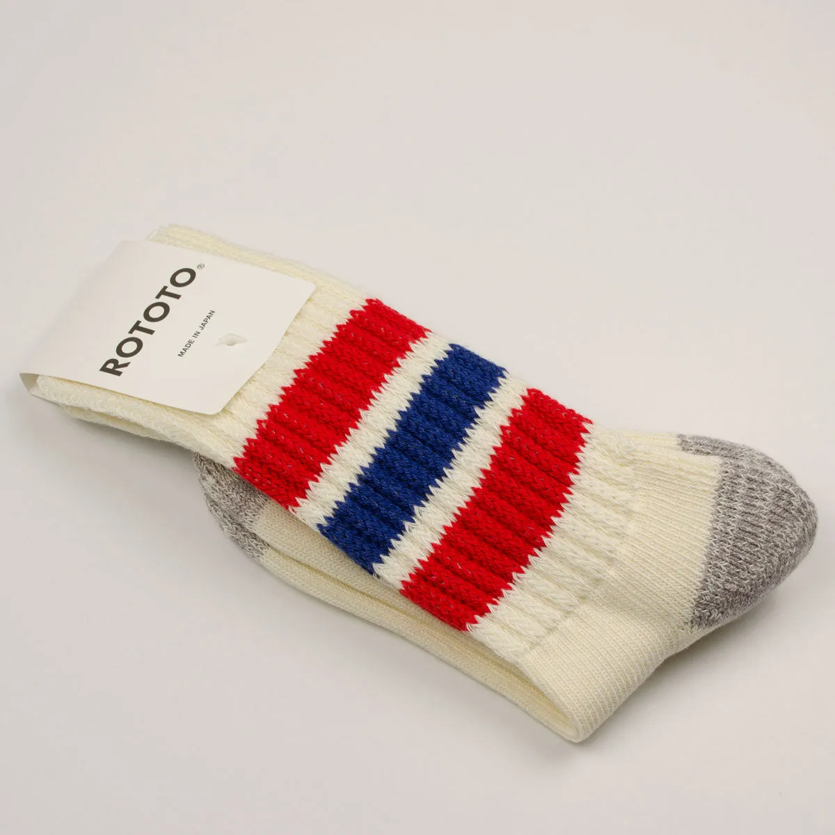 RoToTo - Coarse Ribbed Old School Crew Socks - Chili Red / Blue