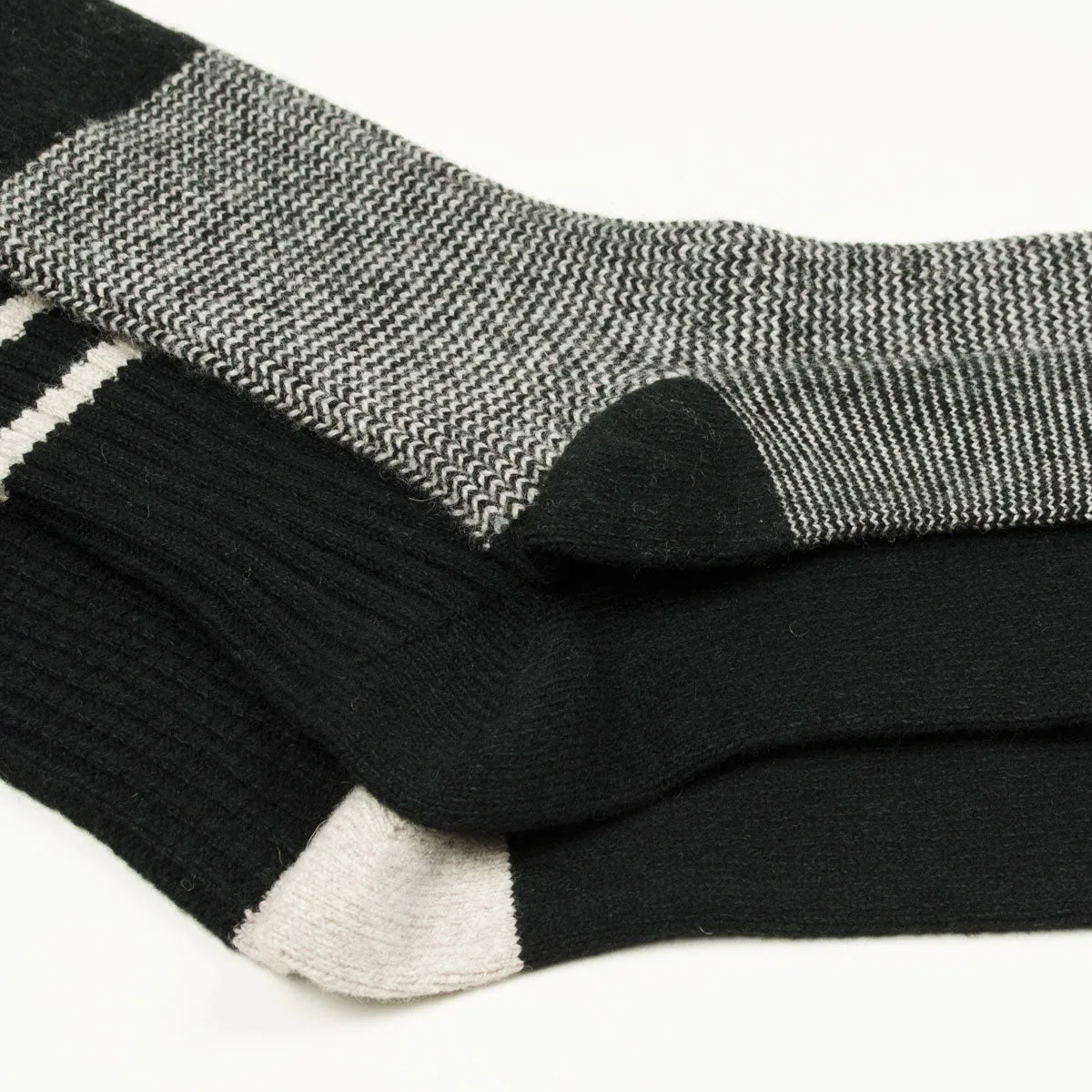 RoToTo - Recycled Cotton/Wool 3-Pack Socks - Black / Gray