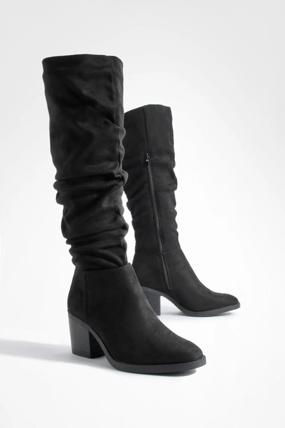 Slouchy Block Heel Casual Knee High Boots