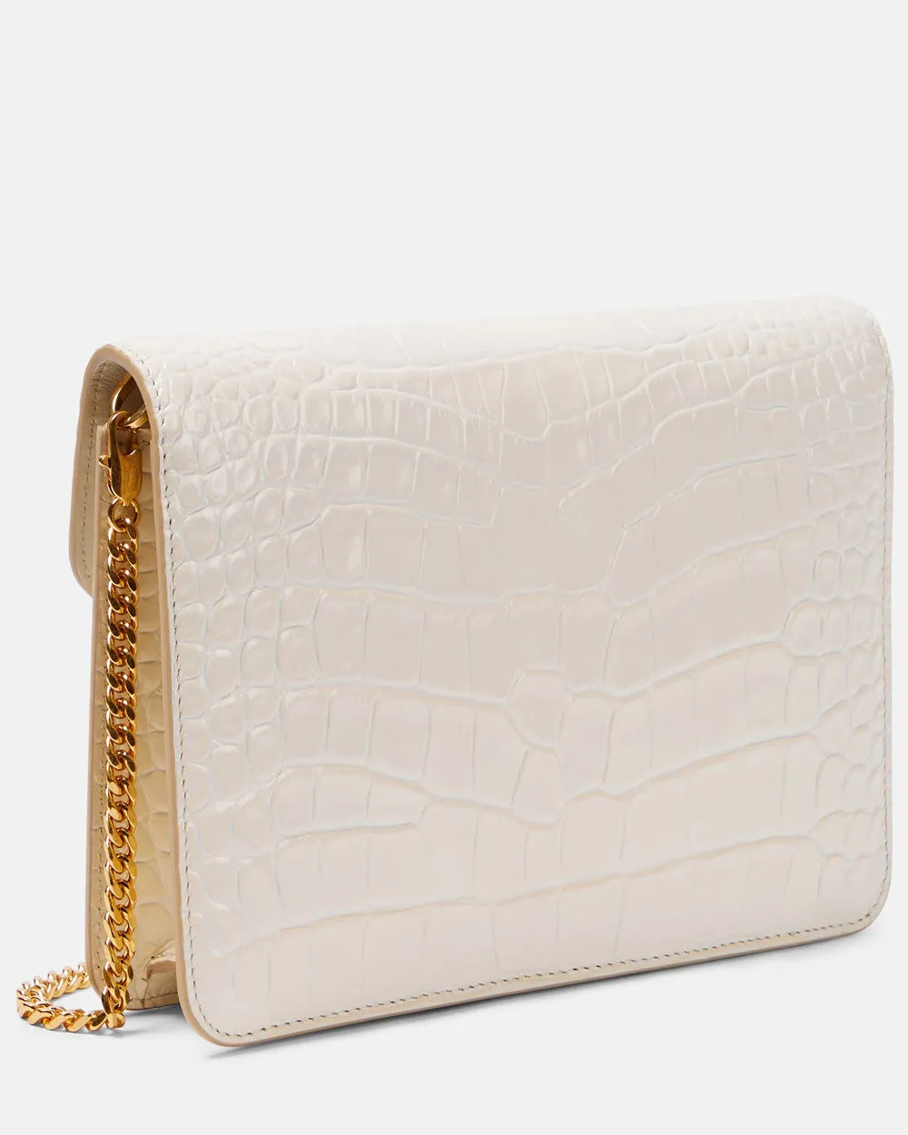 Small Whitney Croc Shoulder Bag in Ivory