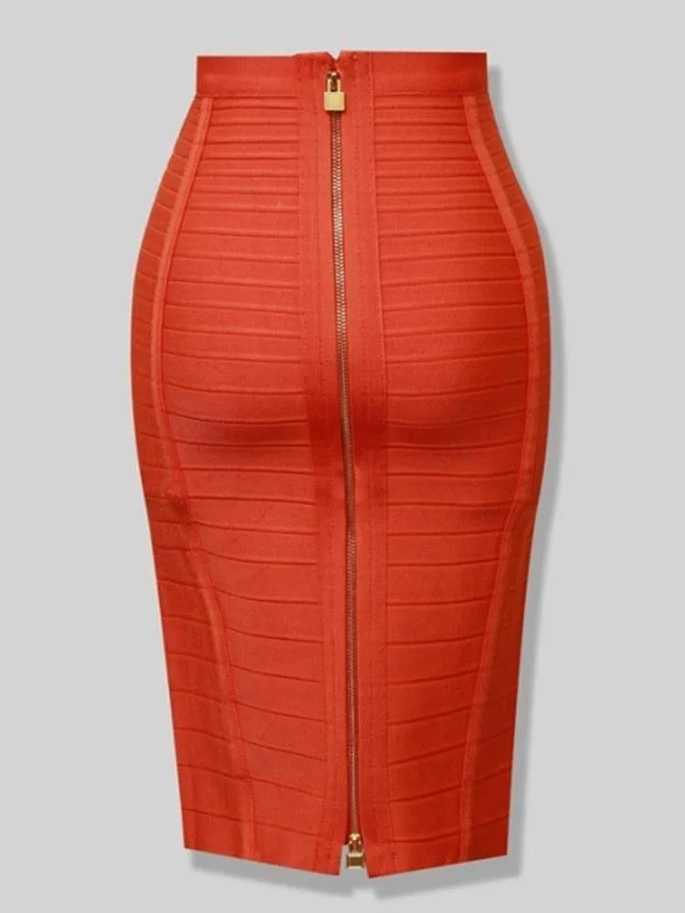 Solid Zipper Bandage Elastic Bodycon Skirt