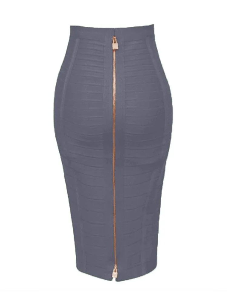 Solid Zipper Bandage Elastic Bodycon Skirt