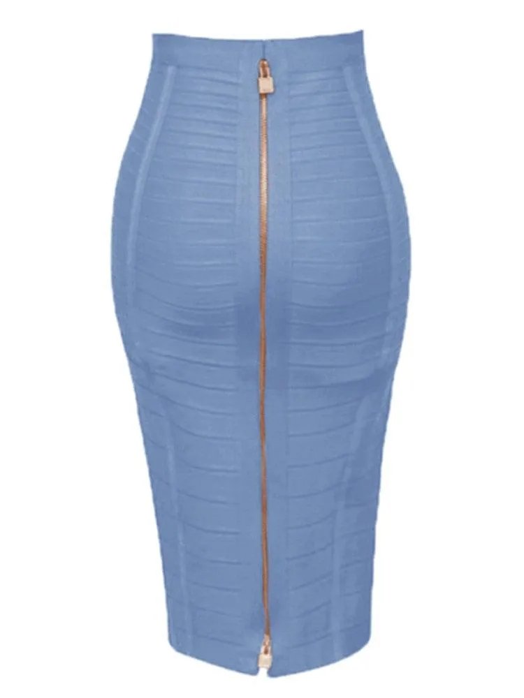 Solid Zipper Bandage Elastic Bodycon Skirt