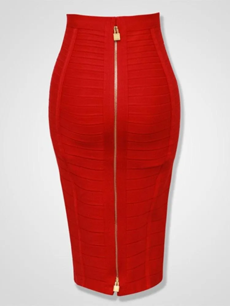 Solid Zipper Bandage Elastic Bodycon Skirt