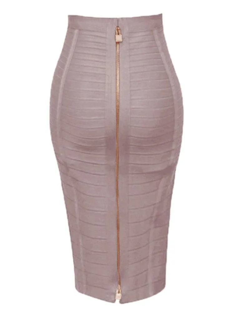 Solid Zipper Bandage Elastic Bodycon Skirt