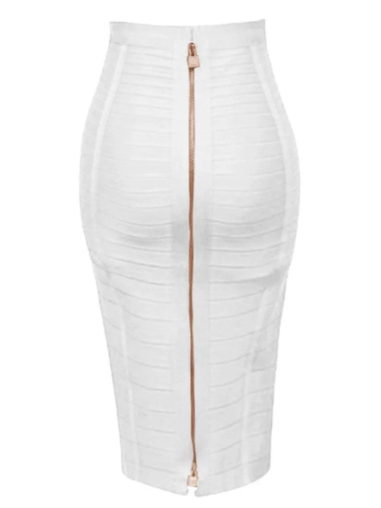 Solid Zipper Bandage Elastic Bodycon Skirt