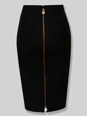 Solid Zipper Bandage Elastic Bodycon Skirt