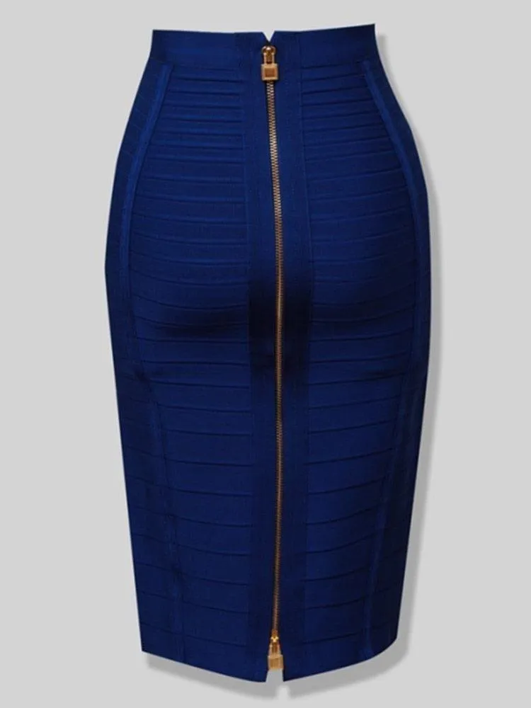 Solid Zipper Bandage Elastic Bodycon Skirt