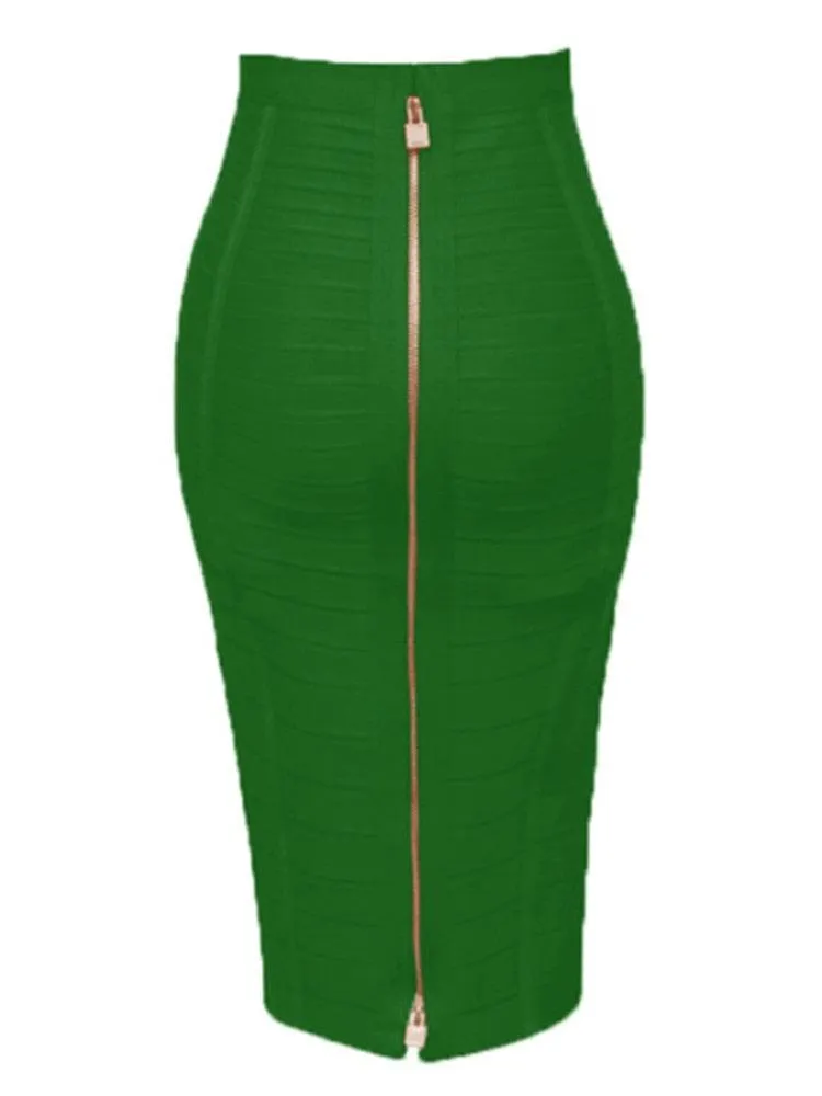 Solid Zipper Bandage Elastic Bodycon Skirt