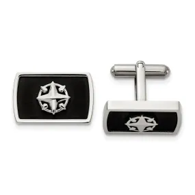 Stainless Steel & Black Plated North Star Compass Cuff Links, 22x14mm