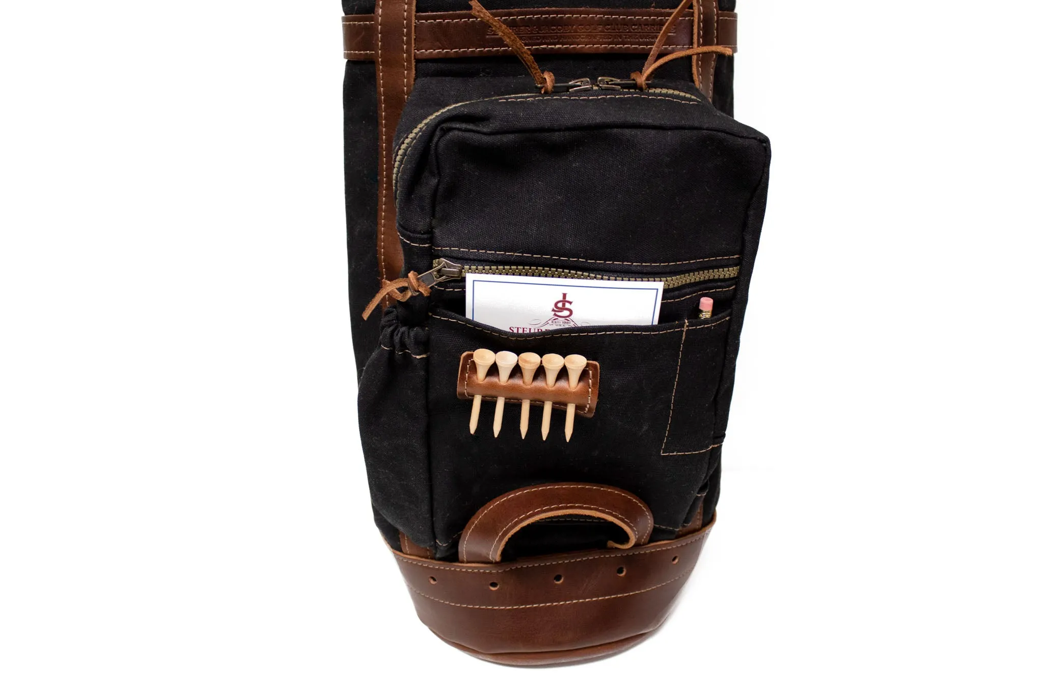 The Caddy Golf Bag- Black with Chestnut Leather