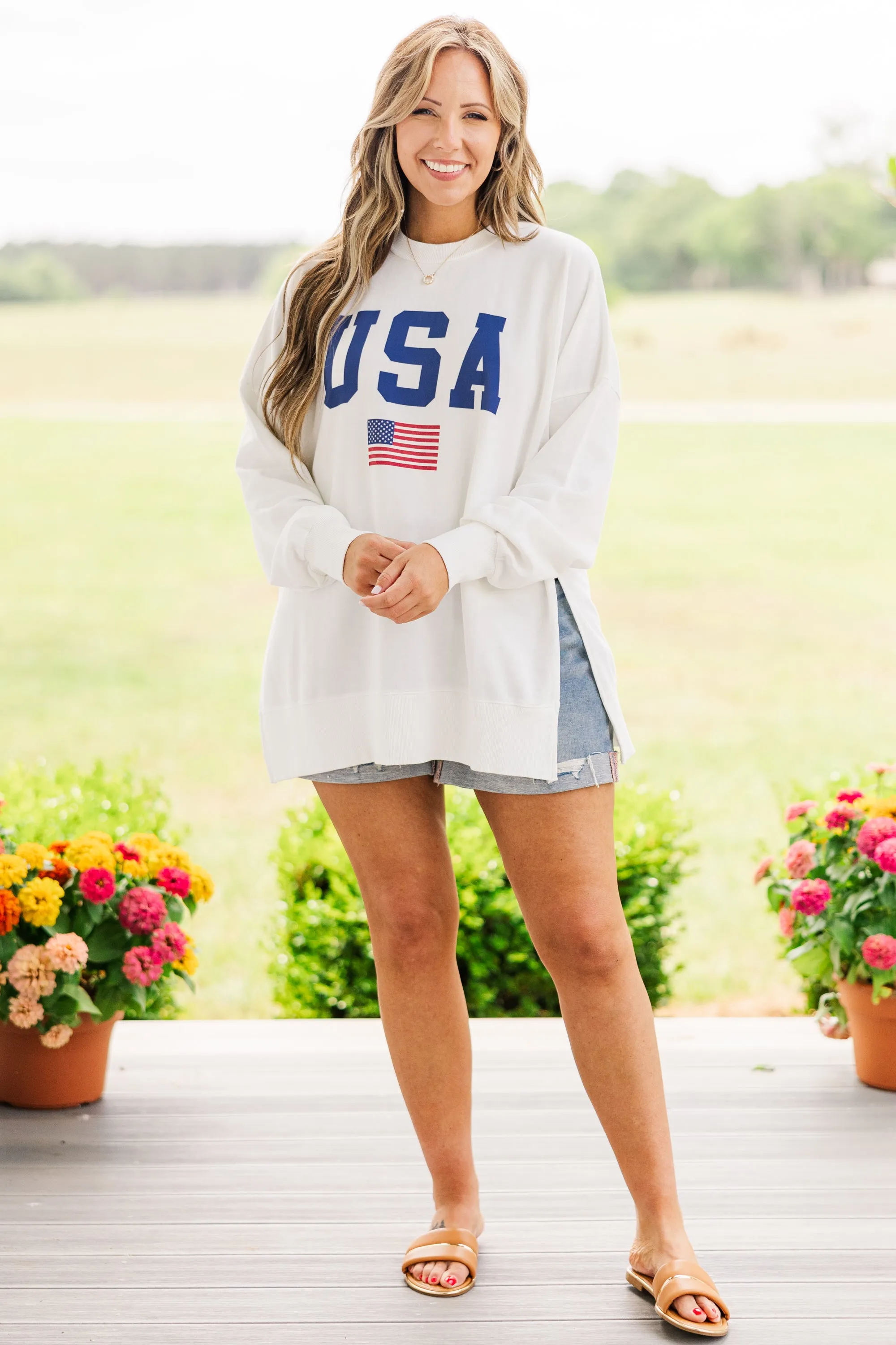 True American Spirit Cozy Crewneck, White